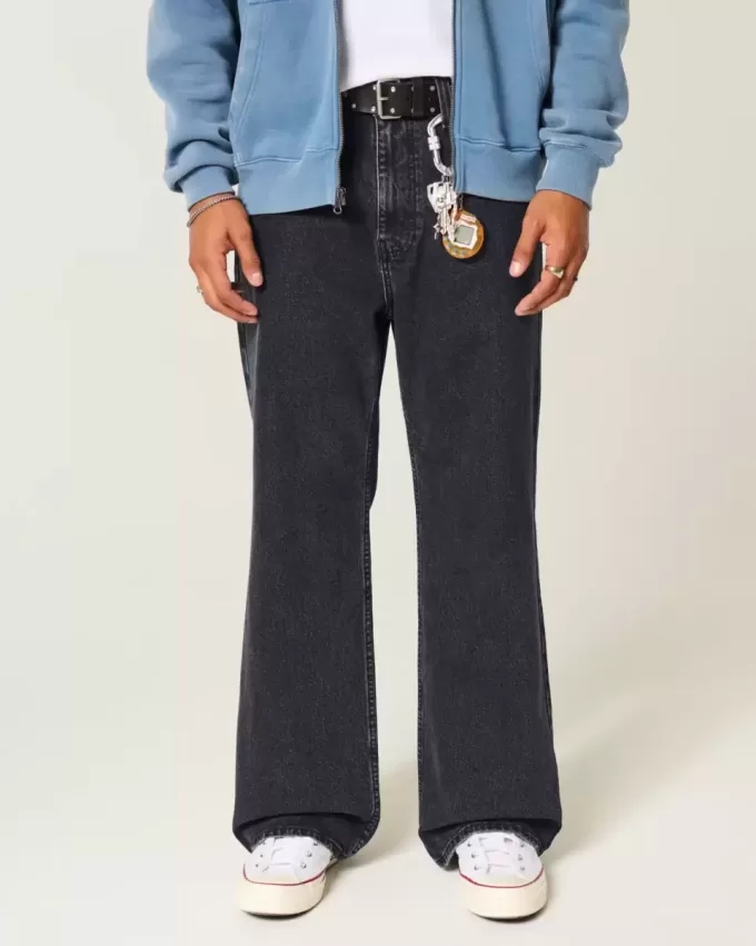 Tvättade svarta Baggy Bootcut-jeans Tvättade svarta Baggy Bootcut-jeans