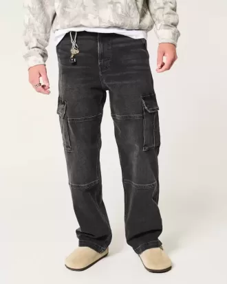 Tvättade svarta Baggy Cargo Jeans