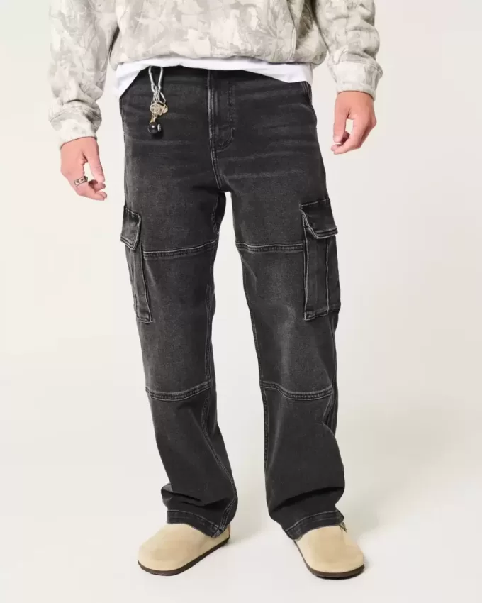Tvättade svarta Baggy Cargo Jeans Tvättade svarta Baggy Cargo Jeans