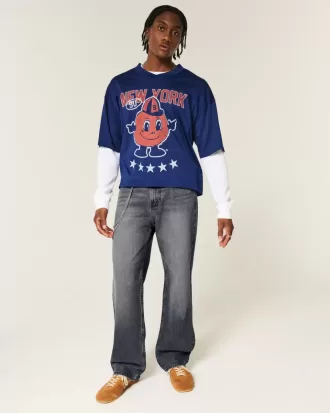 Tvättade svarta baggy jeans