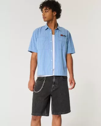 Tvättade svarta baggy jeansshorts