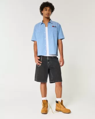 Tvättade svarta baggy jeansshorts