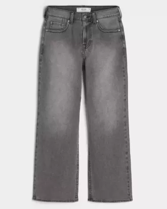 Tvättade svarta broderade Baggy Bootcut-jeans