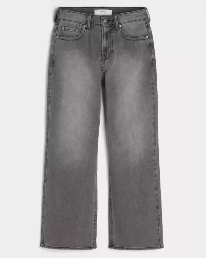Tvättade svarta broderade Baggy Bootcut-jeans Tvättade svarta broderade Baggy Bootcut-jeans