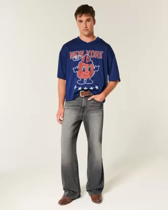 Tvättade svarta broderade Baggy Bootcut-jeans