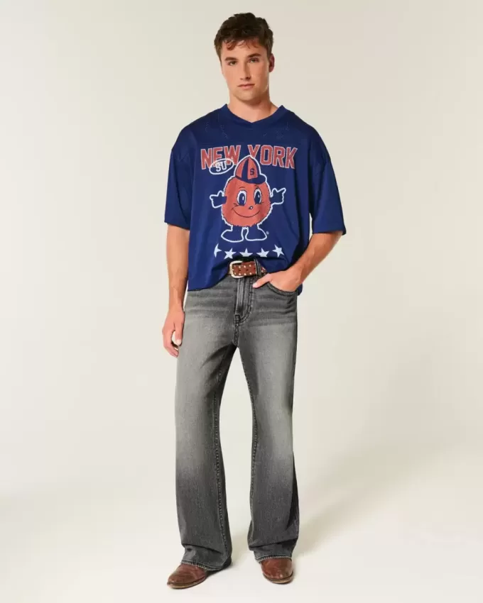Tvättade svarta broderade Baggy Bootcut-jeans Tvättade svarta broderade Baggy Bootcut-jeans