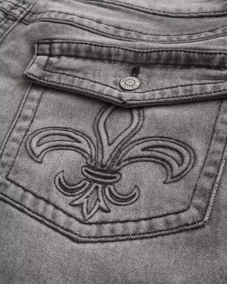 Tvättade svarta broderade Baggy Bootcut-jeans