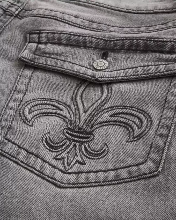 Tvättade svarta broderade Baggy Bootcut-jeans Tvättade svarta broderade Baggy Bootcut-jeans