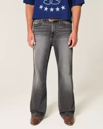 Tvättade svarta broderade Baggy Bootcut-jeans