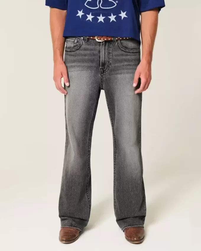 Tvättade svarta broderade Baggy Bootcut-jeans Tvättade svarta broderade Baggy Bootcut-jeans
