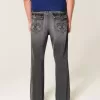 Tvättade svarta broderade Baggy Bootcut-jeans Tvättade svarta broderade Baggy Bootcut-jeans