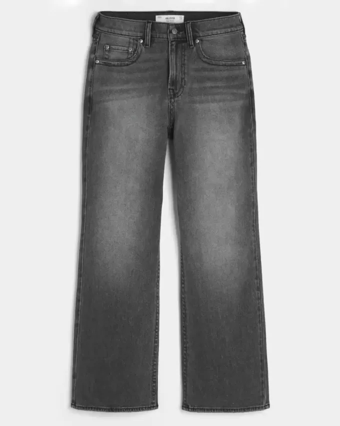 Tvättade svarta broderade Baggy Bootcut-jeans Tvättade svarta broderade Baggy Bootcut-jeans