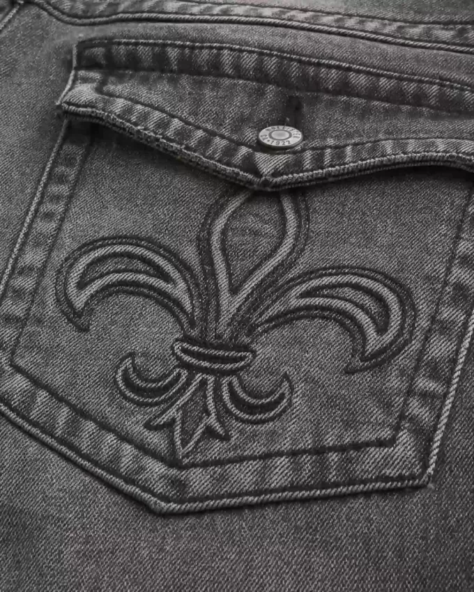 Tvättade svarta broderade Baggy Bootcut-jeans Tvättade svarta broderade Baggy Bootcut-jeans