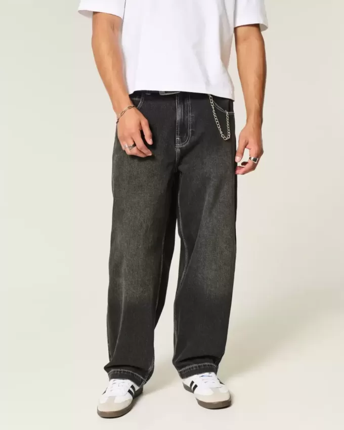 Tvättade Svarta Broderade Snake Skater Baggy Jeans Tvättade Svarta Broderade Snake Skater Baggy Jeans