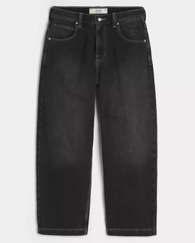 Tvättade Svarta Broderade Snake Skater Baggy Jeans Tvättade Svarta Broderade Snake Skater Baggy Jeans
