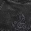 Tvättade Svarta Broderade Snake Skater Baggy Jeans Tvättade Svarta Broderade Snake Skater Baggy Jeans