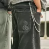 Tvättade Svarta Broderade Snake Skater Baggy Jeans Tvättade Svarta Broderade Snake Skater Baggy Jeans