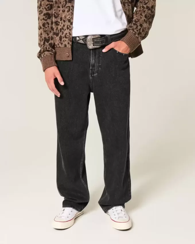 Tvättade svarta dubbade baggy jeans Tvättade svarta dubbade baggy jeans