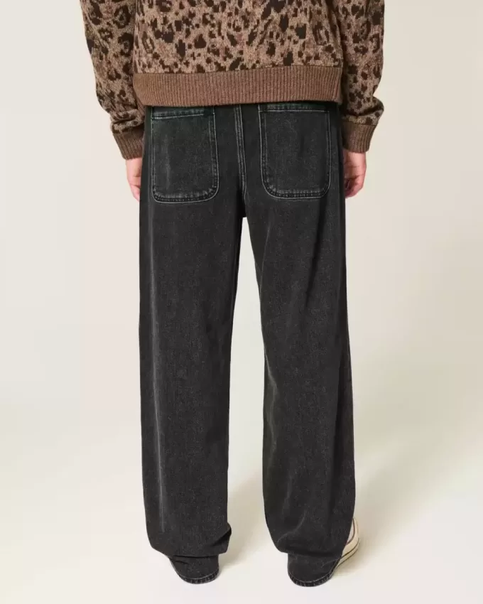 Tvättade svarta dubbade baggy jeans Tvättade svarta dubbade baggy jeans