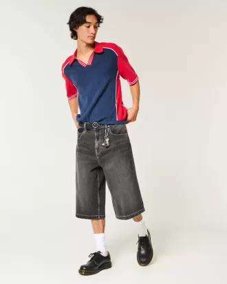 Tvättade svarta halvlånga skaterbaggy jeans