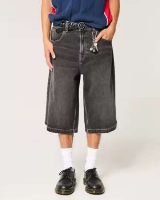 Tvättade svarta halvlånga skaterbaggy jeans