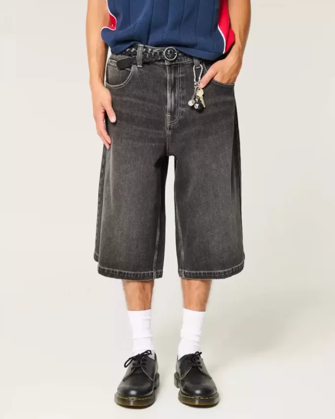 Tvättade svarta halvlånga skaterbaggy jeans Tvättade svarta halvlånga skaterbaggy jeans