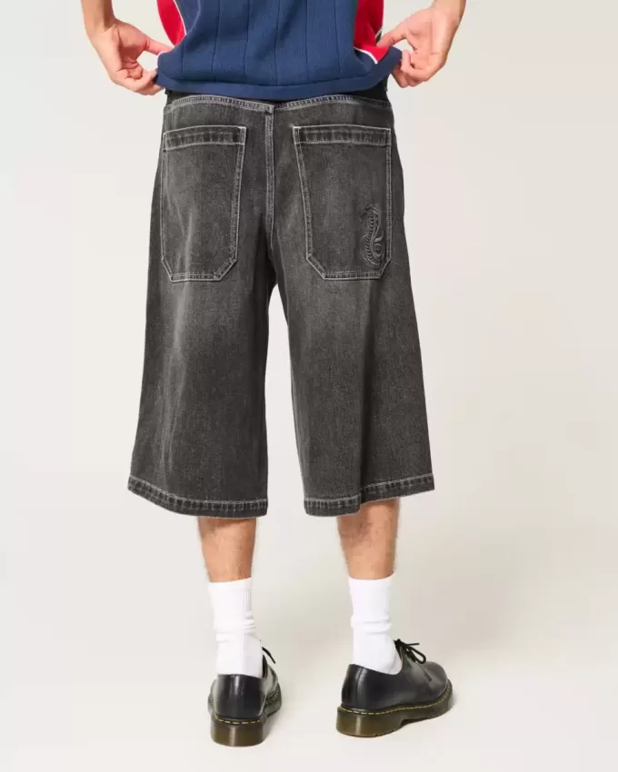 Tvättade svarta halvlånga skaterbaggy jeans Tvättade svarta halvlånga skaterbaggy jeans