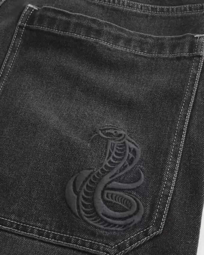 Tvättade svarta halvlånga skaterbaggy jeans Tvättade svarta halvlånga skaterbaggy jeans