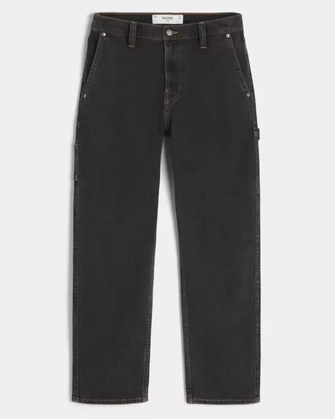 Tvättade svarta lösa målarjeans Tvättade svarta lösa målarjeans