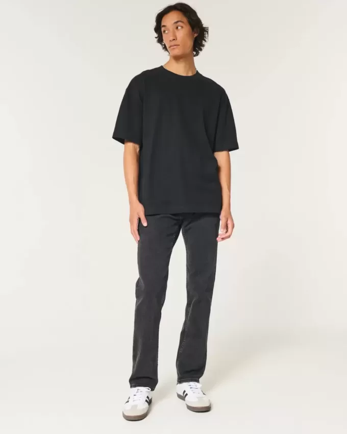 Tvättade svarta slimmade raka jeans Tvättade svarta slimmade raka jeans