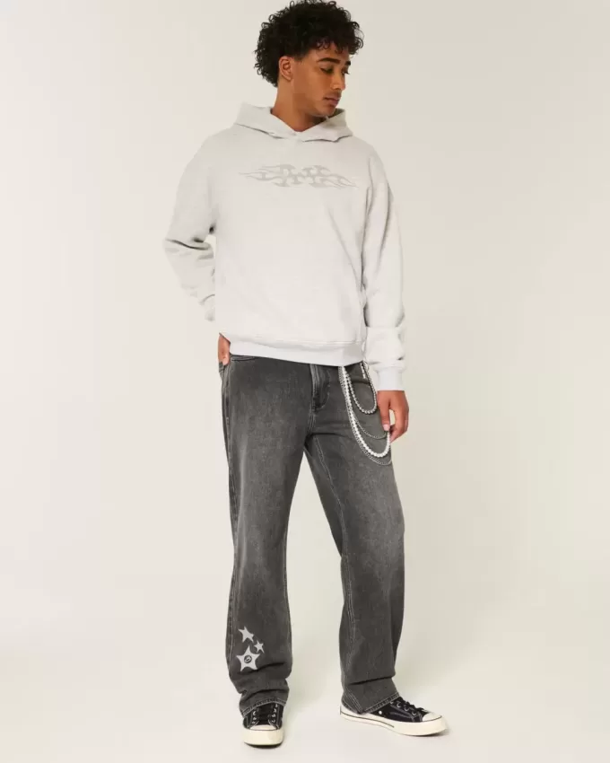 Tvättade svarta Star Graphic Baggy Jeans Tvättade svarta Star Graphic Baggy Jeans