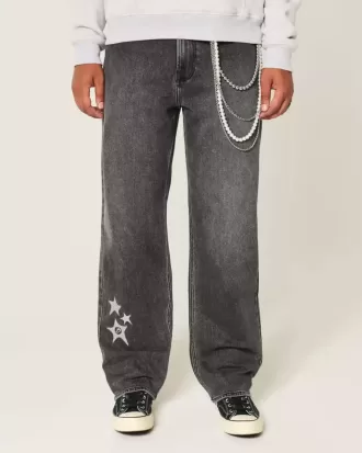 Tvättade svarta Star Graphic Baggy Jeans