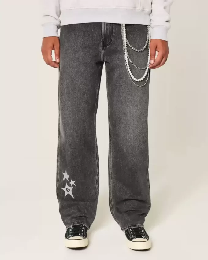 Tvättade svarta Star Graphic Baggy Jeans Tvättade svarta Star Graphic Baggy Jeans