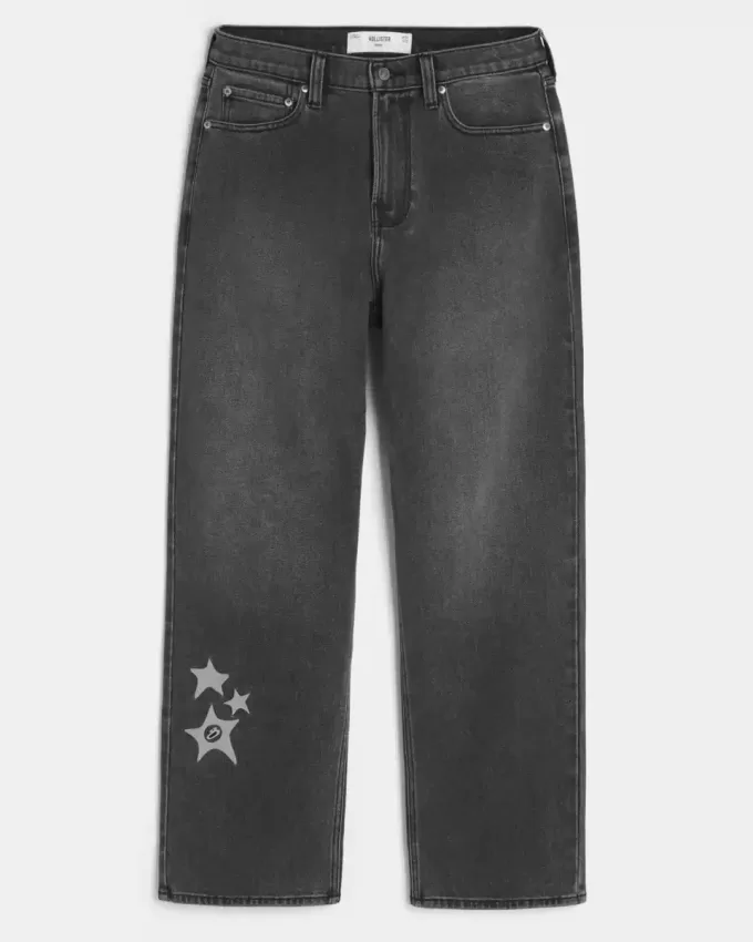 Tvättade svarta Star Graphic Baggy Jeans Tvättade svarta Star Graphic Baggy Jeans