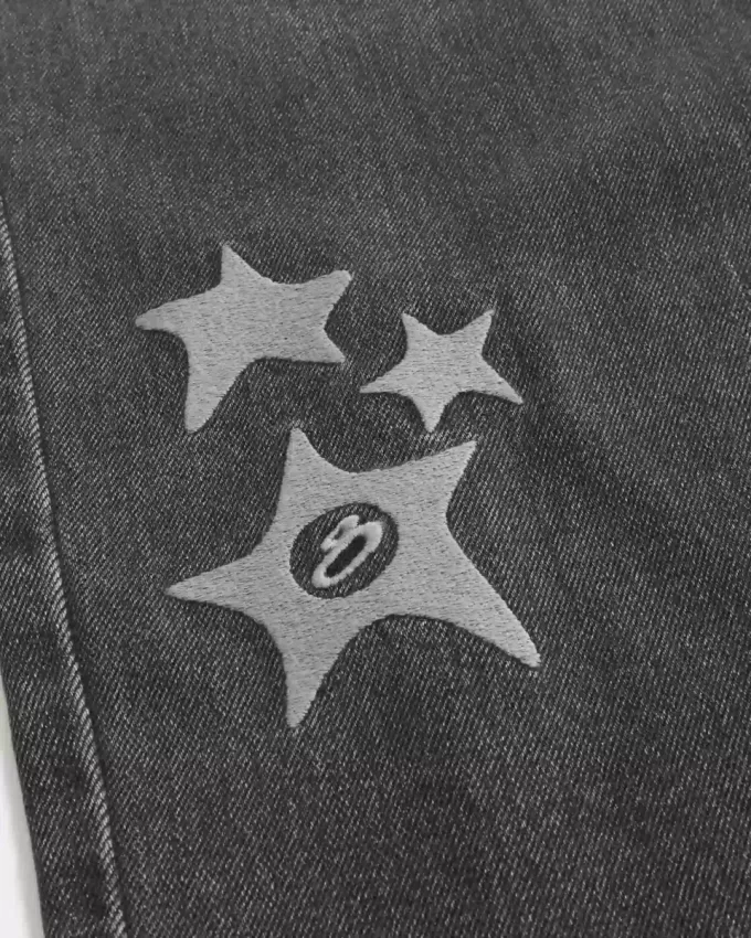 Tvättade svarta Star Graphic Baggy Jeans Tvättade svarta Star Graphic Baggy Jeans