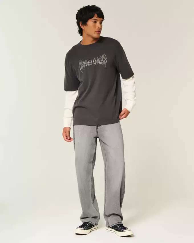 Tvättade svarta utsmyckade grafiska baggy jeans Tvättade svarta utsmyckade grafiska baggy jeans