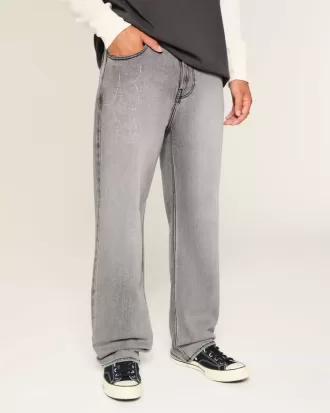Tvättade svarta utsmyckade grafiska baggy jeans
