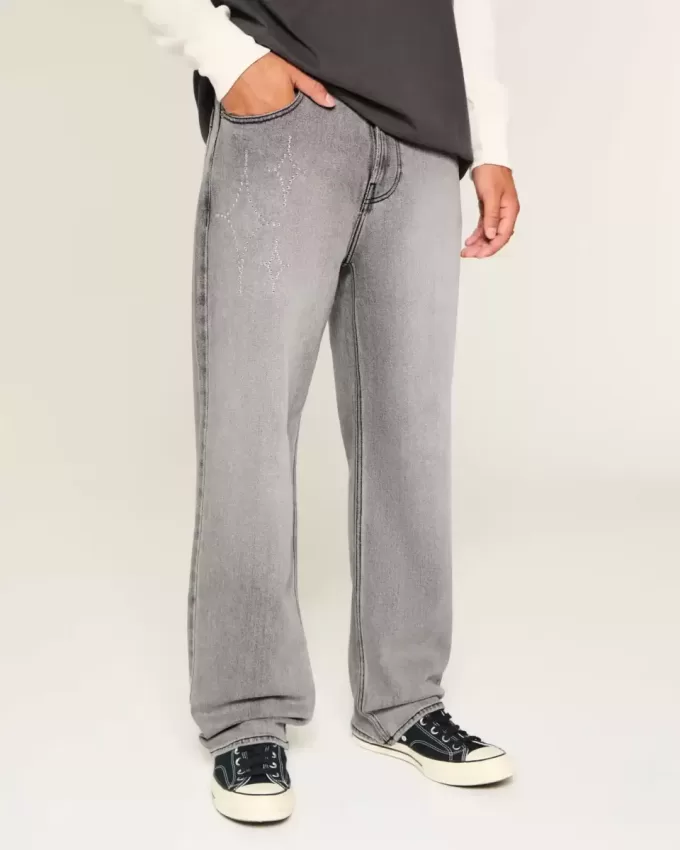 Tvättade svarta utsmyckade grafiska baggy jeans Tvättade svarta utsmyckade grafiska baggy jeans