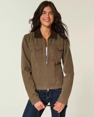 Twill zip-up jacka
