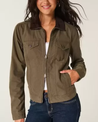 Twill zip-up jacka