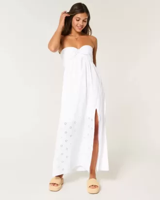 Twist Bust Eyelet Strapless Midi-klänning