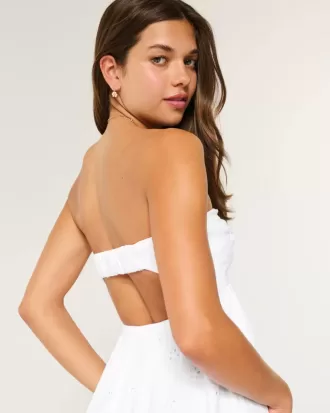 Twist Bust Eyelet Strapless Midi-klänning