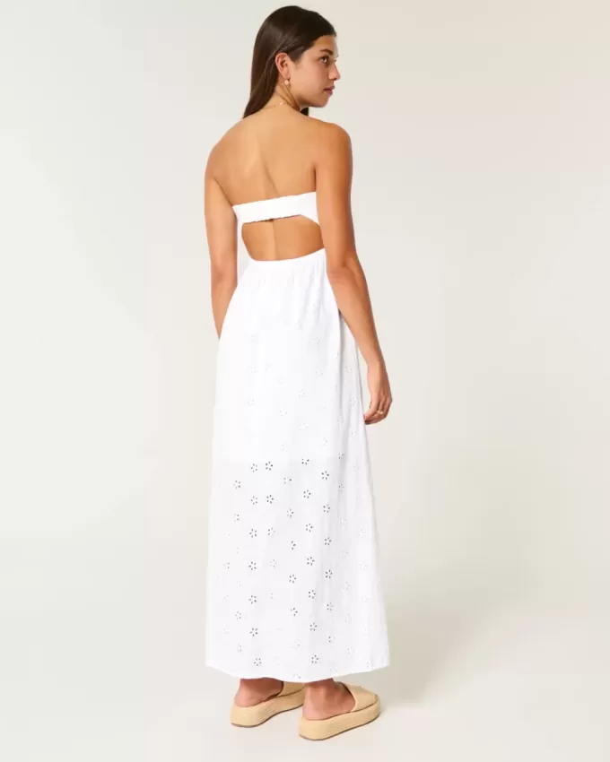 Twist Bust Eyelet Strapless Midi-klänning