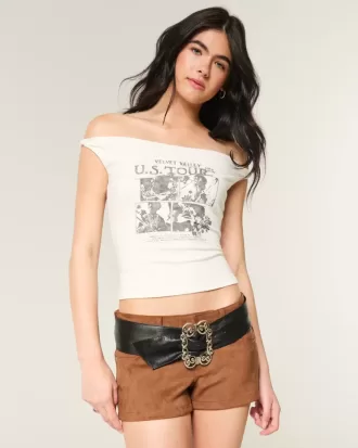 Twisted Off-the-Soulder Velvet Valley grafisk t-shirt