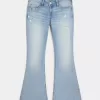 Ultra Low-Rise Distressed Light Wash Sequin Flare Jeans Ultra Low-Rise Distressed Light Wash Sequin Flare Jeans
