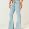 Ultra Low-Rise Light Wash Floral Brodery Flare Jeans Ultra Low-Rise Light Wash Floral Brodery Flare Jeans