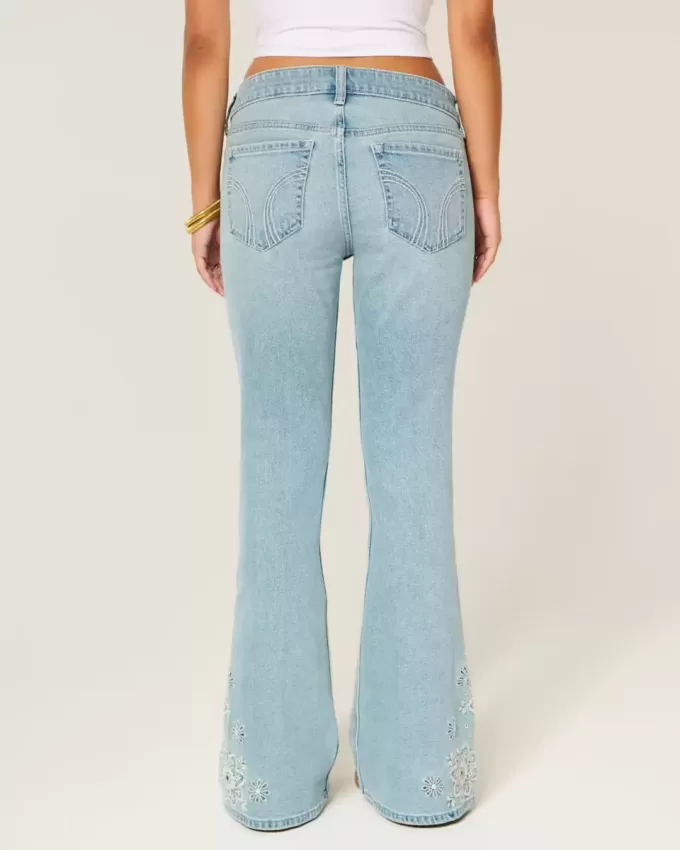 Ultra Low-Rise Light Wash Floral Brodery Flare Jeans Ultra Low-Rise Light Wash Floral Brodery Flare Jeans