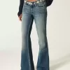 Ultra Low-Rise Medium Wash Broderade Flare Jeans Ultra Low-Rise Medium Wash Broderade Flare Jeans