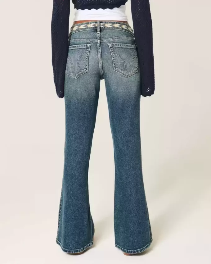 Ultra Low-Rise Medium Wash Broderade Flare Jeans Ultra Low-Rise Medium Wash Broderade Flare Jeans