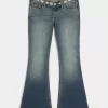 Ultra Low-Rise Medium Wash Broderade Flare Jeans Ultra Low-Rise Medium Wash Broderade Flare Jeans